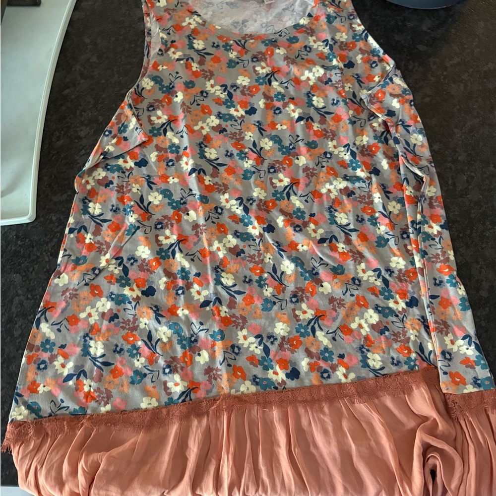 LOGO by Lori Goldstein Orange and Blue Casual Mini Sundress